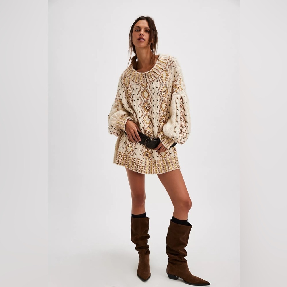 NWT Free People Gilded Cable Embellished Sweater size Small